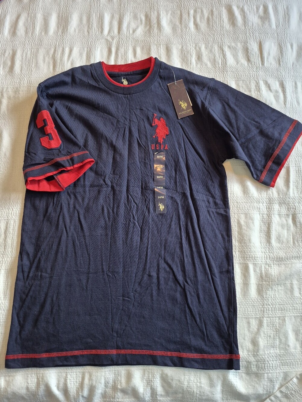US Polo Assn boys 14/16 navy & red short sleeve shirt NEW